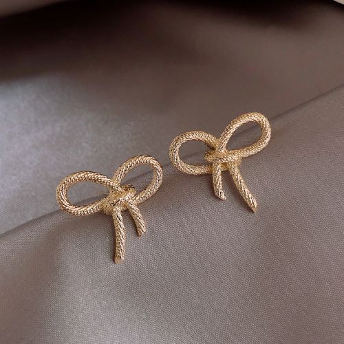 Minimal Gold Knot Studs, Bow Knot Earrings, Ribbon Earrings | D3043