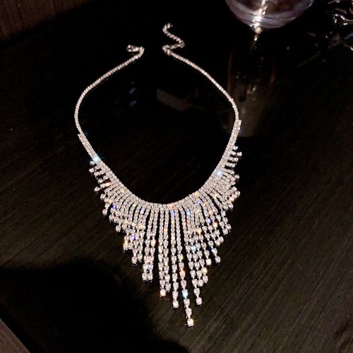 Sparkly Zircon Tassel Waterfall Dinner Tassel Necklace | HN1207