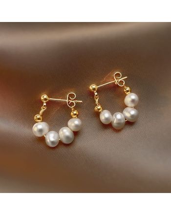 Freshwater Pearl Gold Earrings, Donut Hoop Earrings, Pearl Beads Earrings | HE608