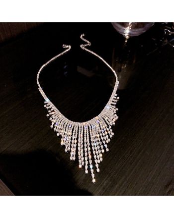 Sparkly Zircon Tassel Waterfall Dinner Tassel Necklace | HN1207